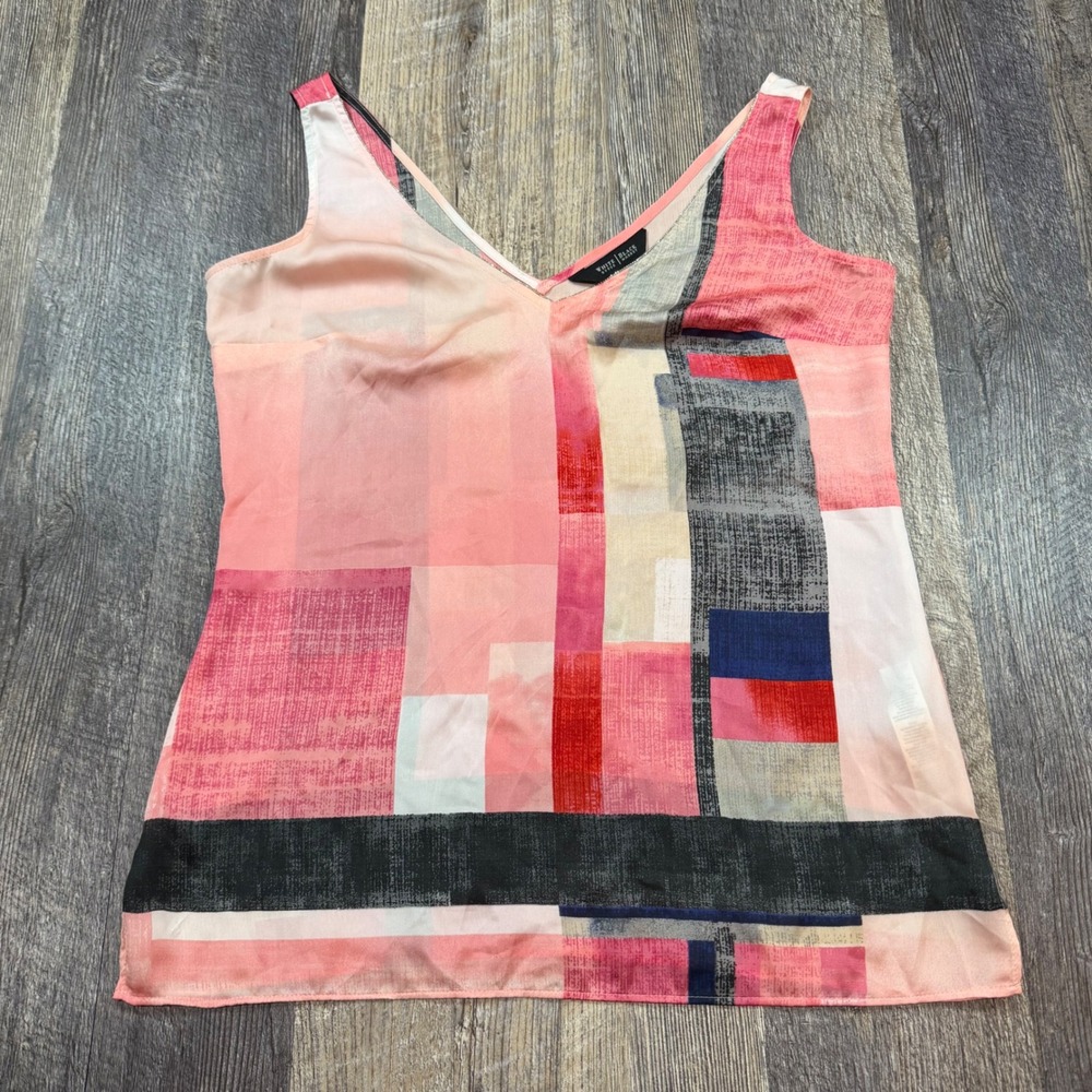 White House Black Market Tank Top Womens XS Pink Abstract Geometric V-Neck